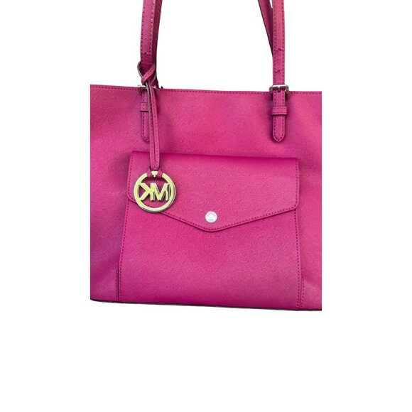 Michael Kors Pink Leather Tote Bag With Front Pocket & Logo Charm - Picture 2 of 12
